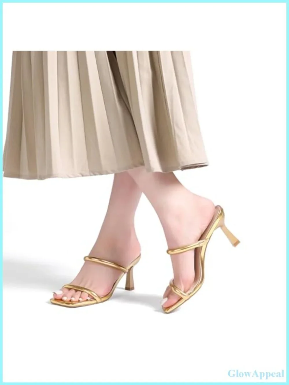 Women's Two Strap Kitten Heel Sandals Square Toe Slip-On Mule